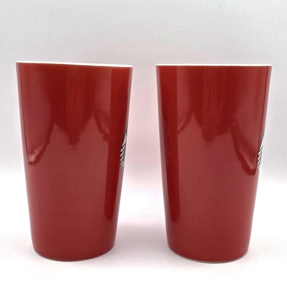Starbucks 2 Tall Red Mugs Cups Green Mermaid Siren Logo 16 Fl Oz Ea. Coffee Tea - Picture 4 of 9